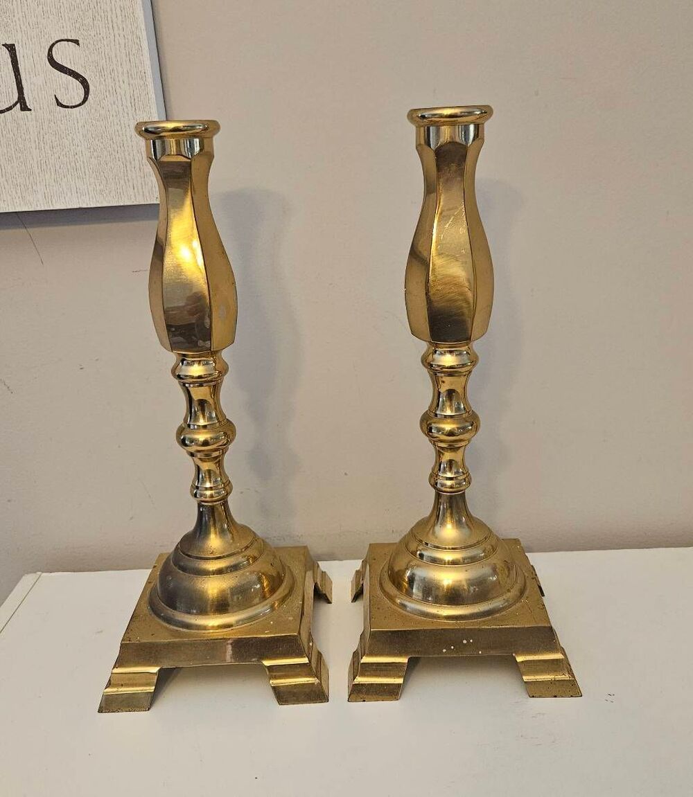 18Th Century Antique Solid Brass  Tall Candlesticks  13"H